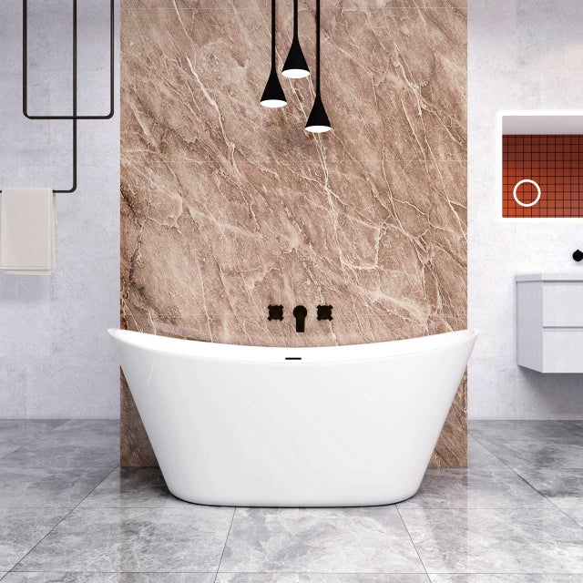 Vasca da Bagno a Isola 150x72x65 cm Vasca da Bagno Freestanding in Acrilico Bianco Barca Ovale