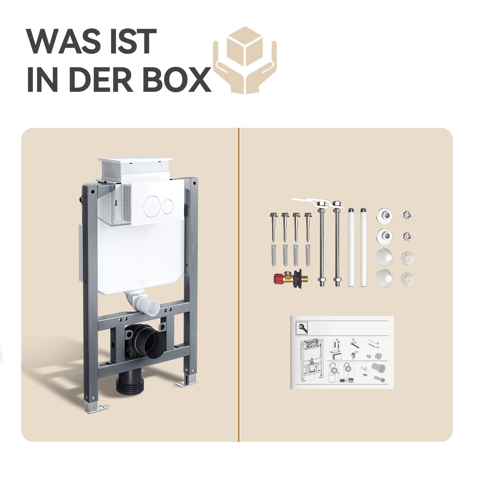 Complet Pack WC Suspendu - 82 cm bâti-support pour WC à réservoir + WC Suspendu + Plaque de déclenchement ronde blanche - 9