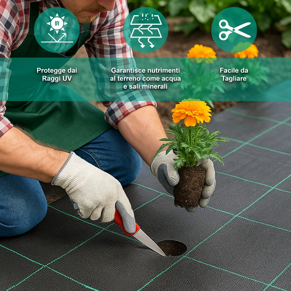 Rete Telo Pacciamatura Spessore 100 g/mq Orto Anti Erbacce Verde e Nero Senza Fori Non si Sfilaccia Giardino Pacciamante Anti-UV Permeabile 1x10 metri - 3