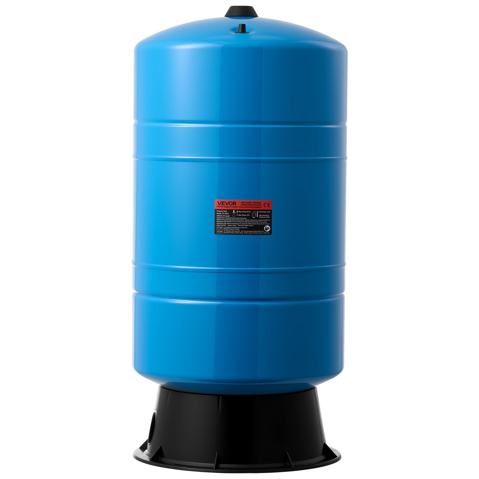 Tanque de presión vevor vertical precargado de 75,7 l para pozo, tanque de almacenamiento de agua de acero al carbono de alta resistencia