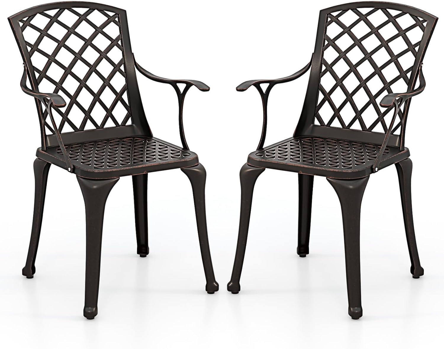 Zestaw 2 krzeseł ogrodowych z odlewu aluminium, odporne na warunki atmosferyczne, tarasowe z podłokietnikami, krzesła balkonowe do ogrodu, na balkon