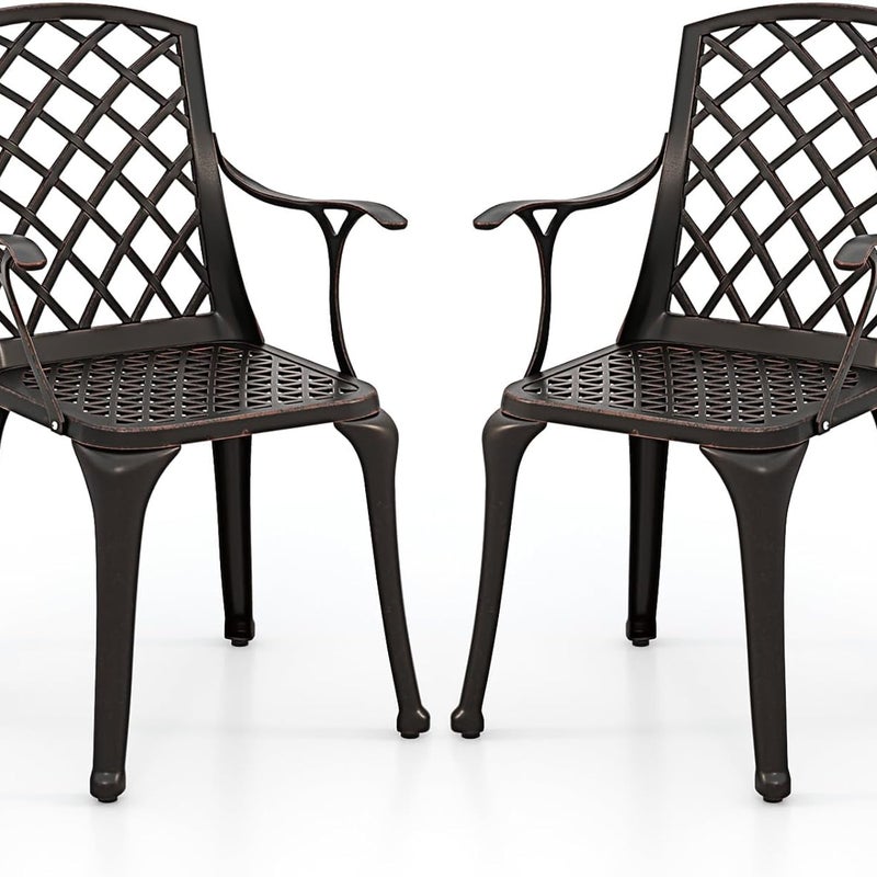 Zestaw 2 krzeseł ogrodowych z odlewu aluminium, odporne na warunki atmosferyczne, tarasowe z podłokietnikami, krzesła balkonowe do ogrodu, na balkon