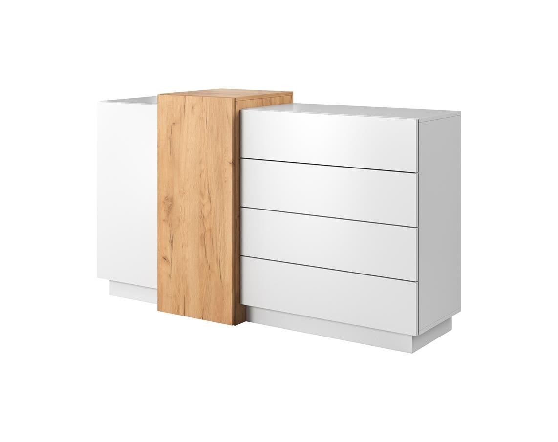 Komoda WOOD 2D4SZ – Nowoczesny Design w Białym Macie i Dębie Craft Złotym