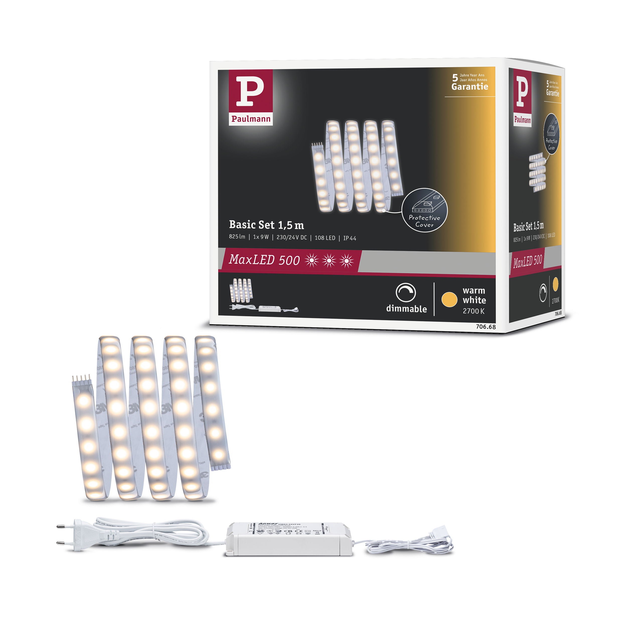 MaxLED 500 Strip LED Kit de base 1,5m blanc chaud revêtue 9W 550lm/m ...