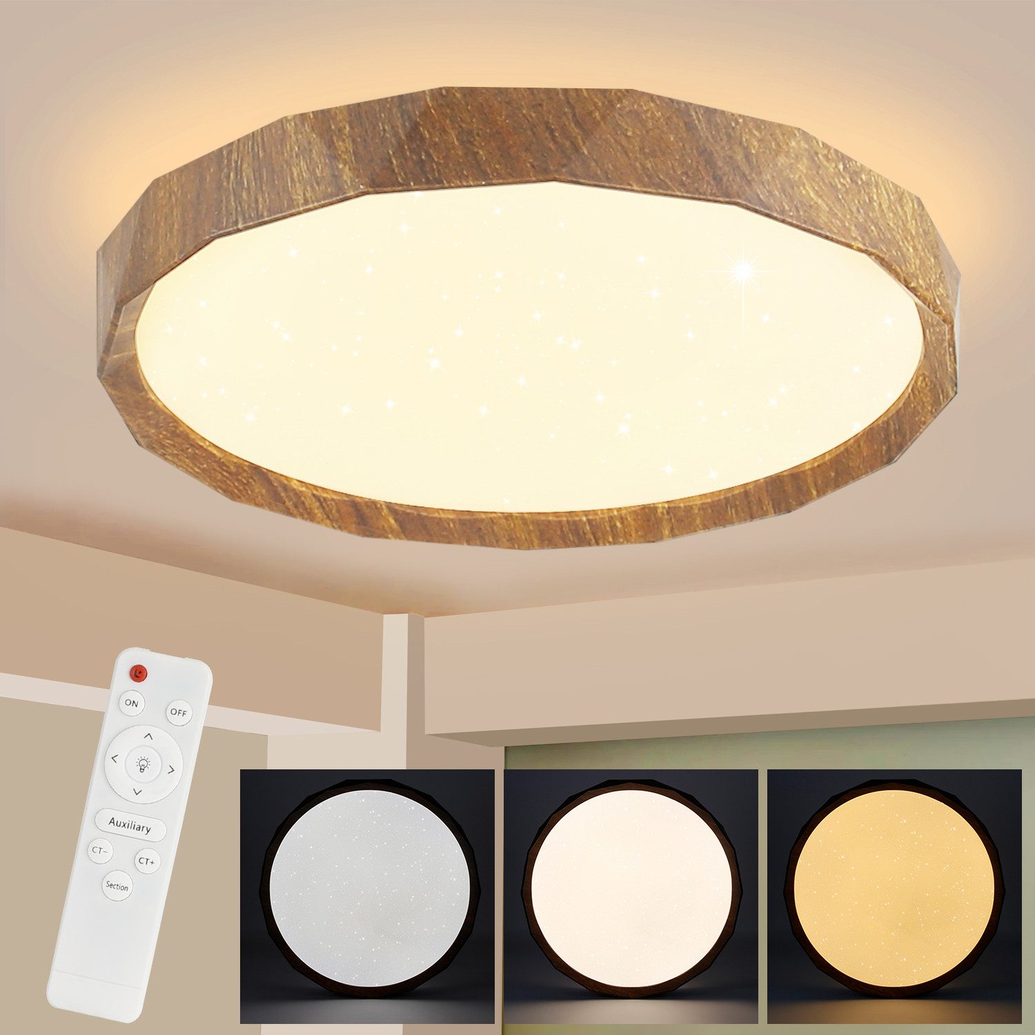Plafonnier LED Paul Neuhaus - Ciel étoilé - Chrome - 60cm - 40W - Télécommande
