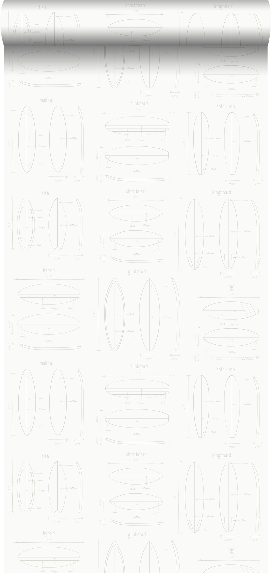 Papel pintado dibujos técnicos de tablas de deporte blanco y plata - 0,53 x 10,05 m - estahome