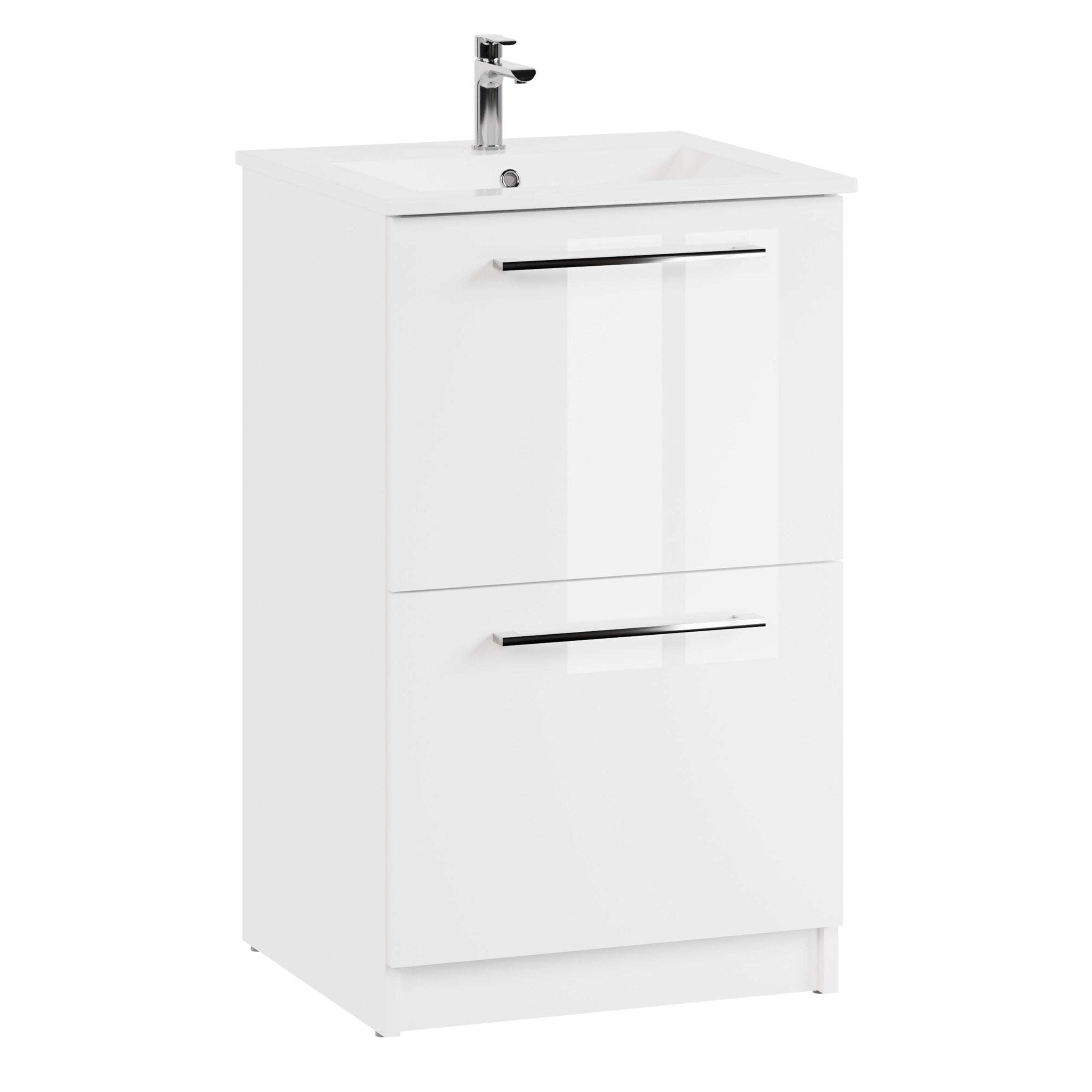 Szafka łazienkowa z umywalką stojąca pod umywalkę biała połysk zestaw 50 cm