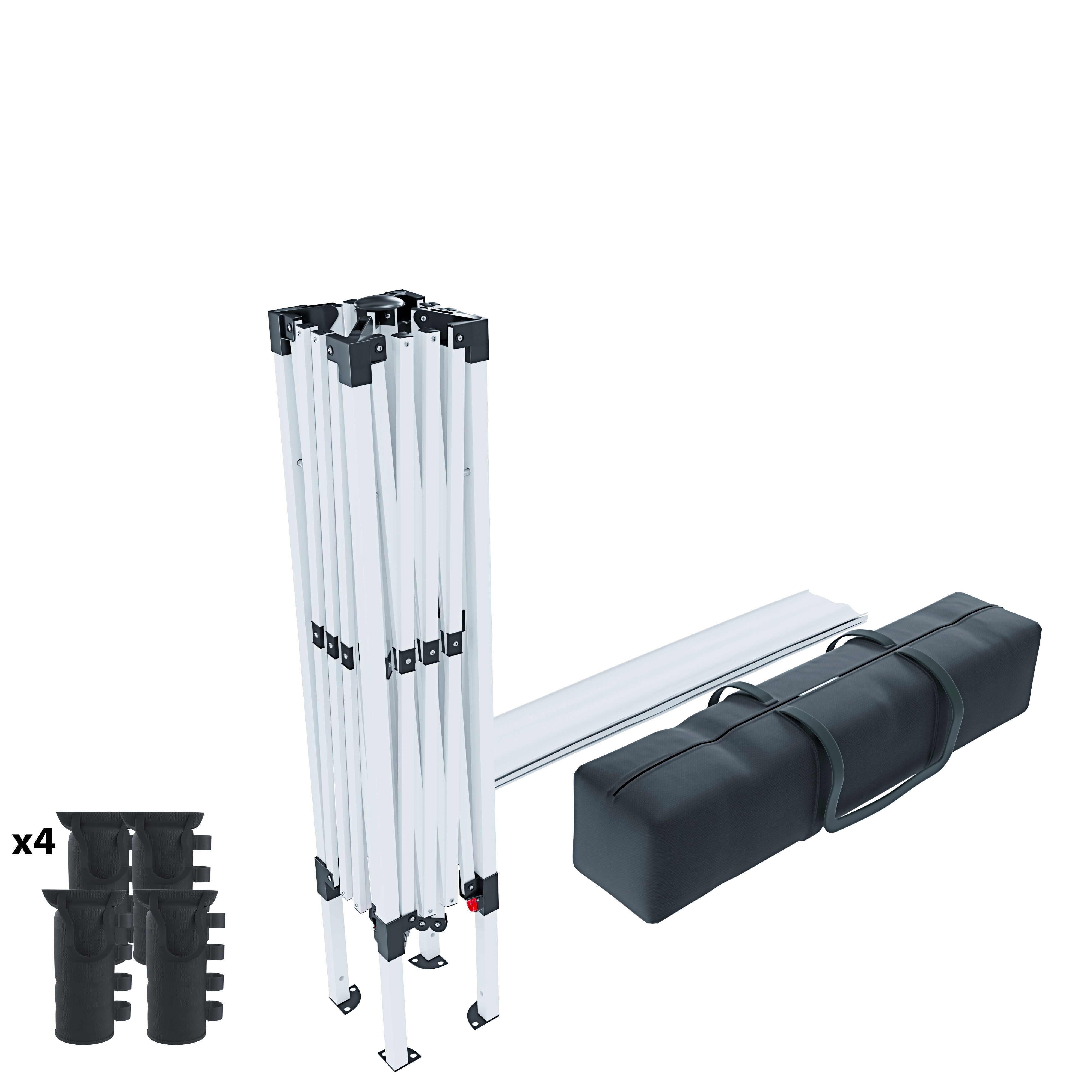 Gazebo Pieghevole Idrorepellente 3 x 3 M Da Giardino 4 Sacche Per Pesi Sacca Trasporto Chiusura A Fisarmonica Struttura Acciaio 160 gr/m² Bianco - 4