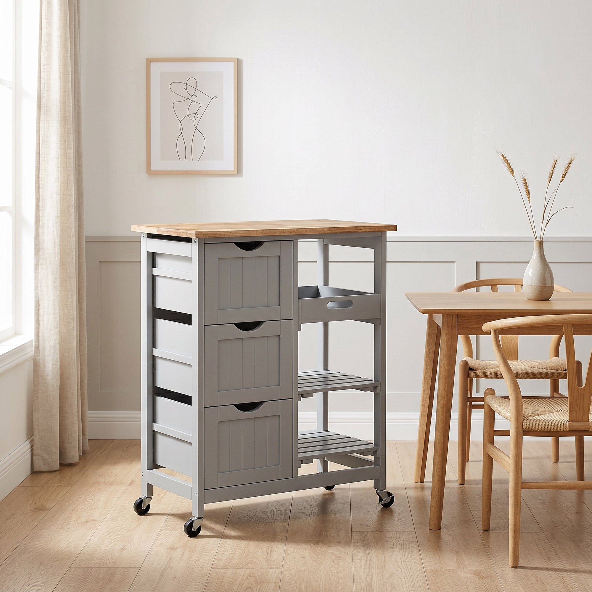 Homcom Carro De Cocina Mdf 67X37x85.5 Cm 801-213V81gy Gris , Leroy Merlin