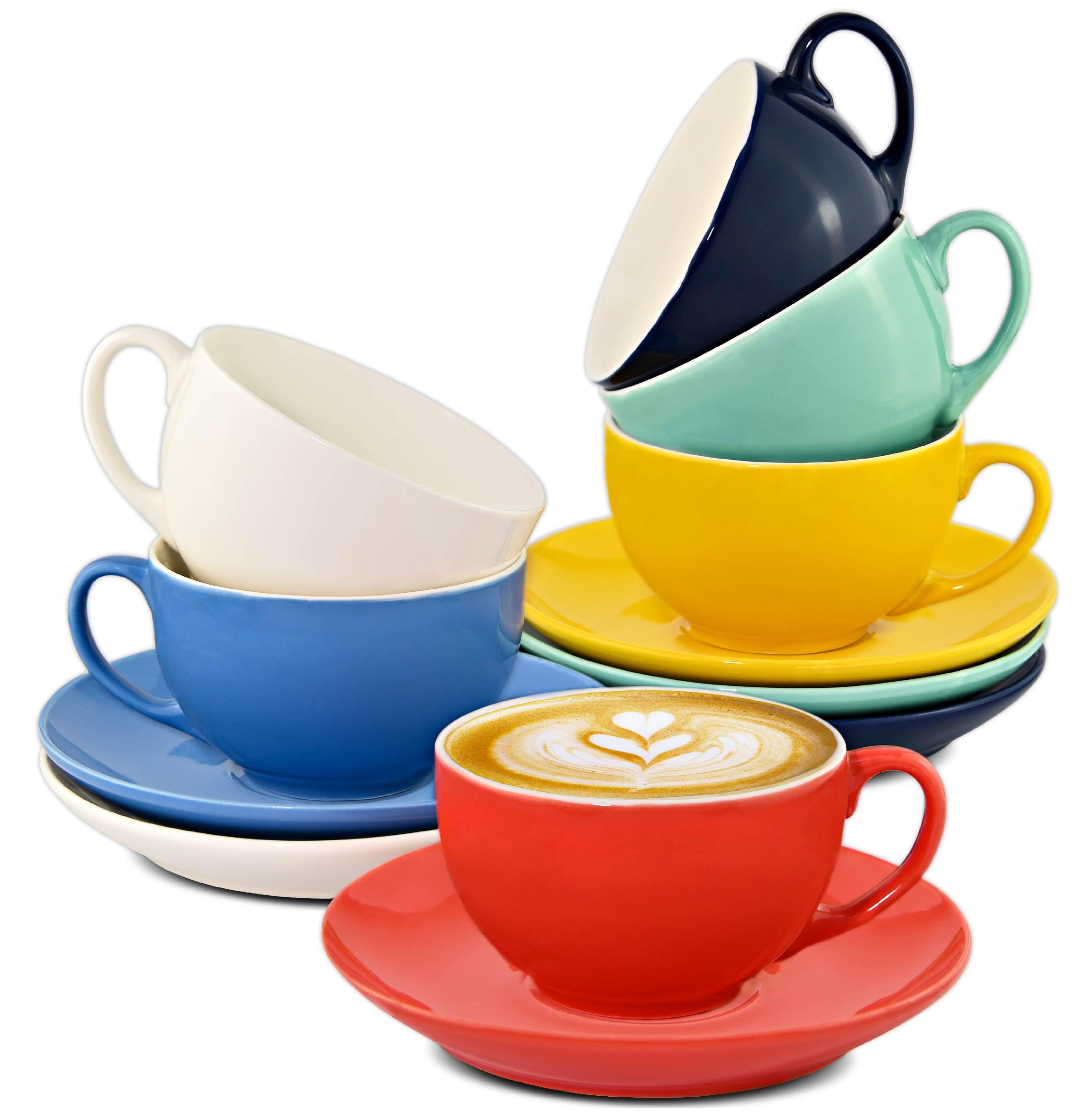 200ml Set di tazze da caffè, eleganti tazze da tè e piattini in ceramica, tazza da cappuccino/caffè con grande capacà, bordo dorato a forma floreale, perfetta per il tè pomeridiano e la