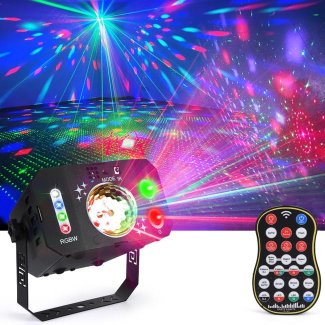 Oświetlenie sceniczne Fwiull 7-Eye Disco, zdalnie sterowana kula stroboskopowa, szeroki kąt, sterowanie muzyką, efekty RGBW, 2M USB, impreza hallowee