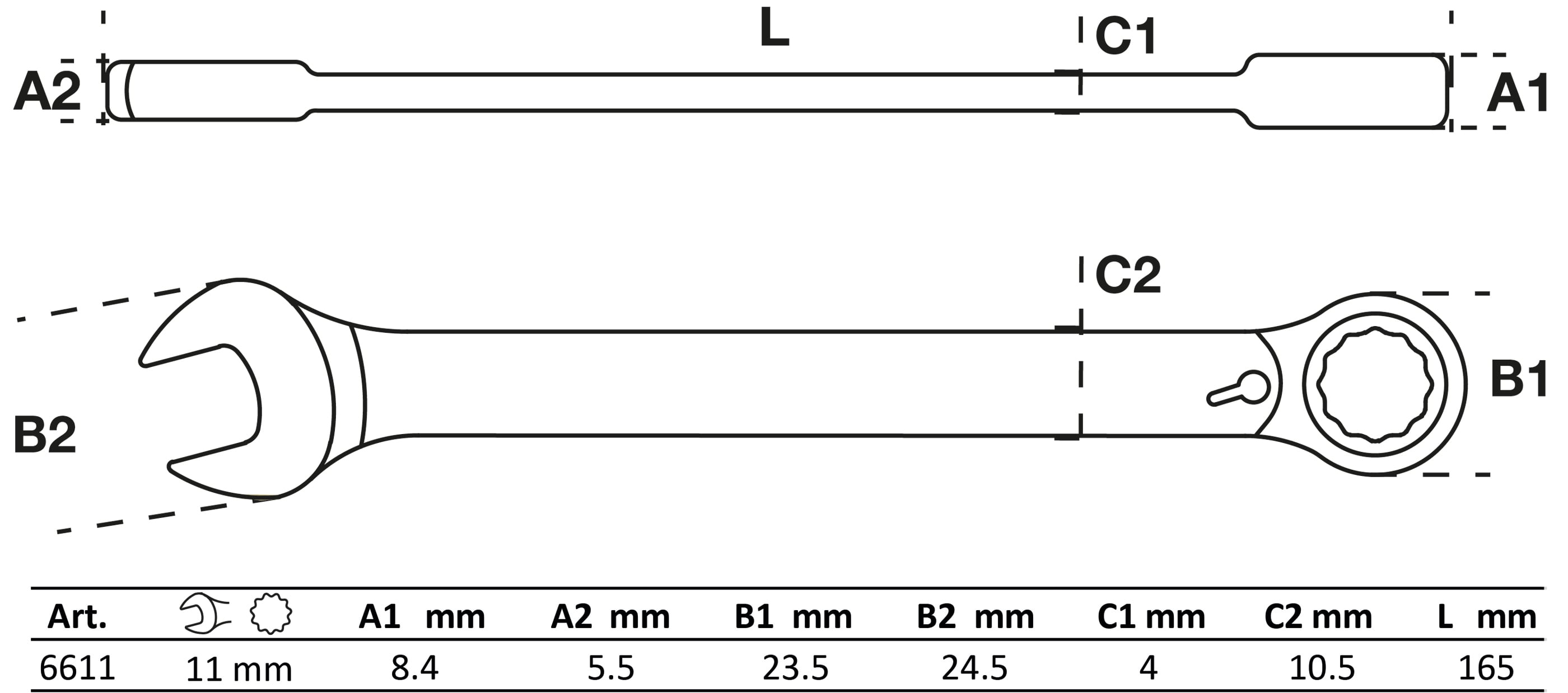 Clé mixte à cliquet | réversible | 11 mm - 2