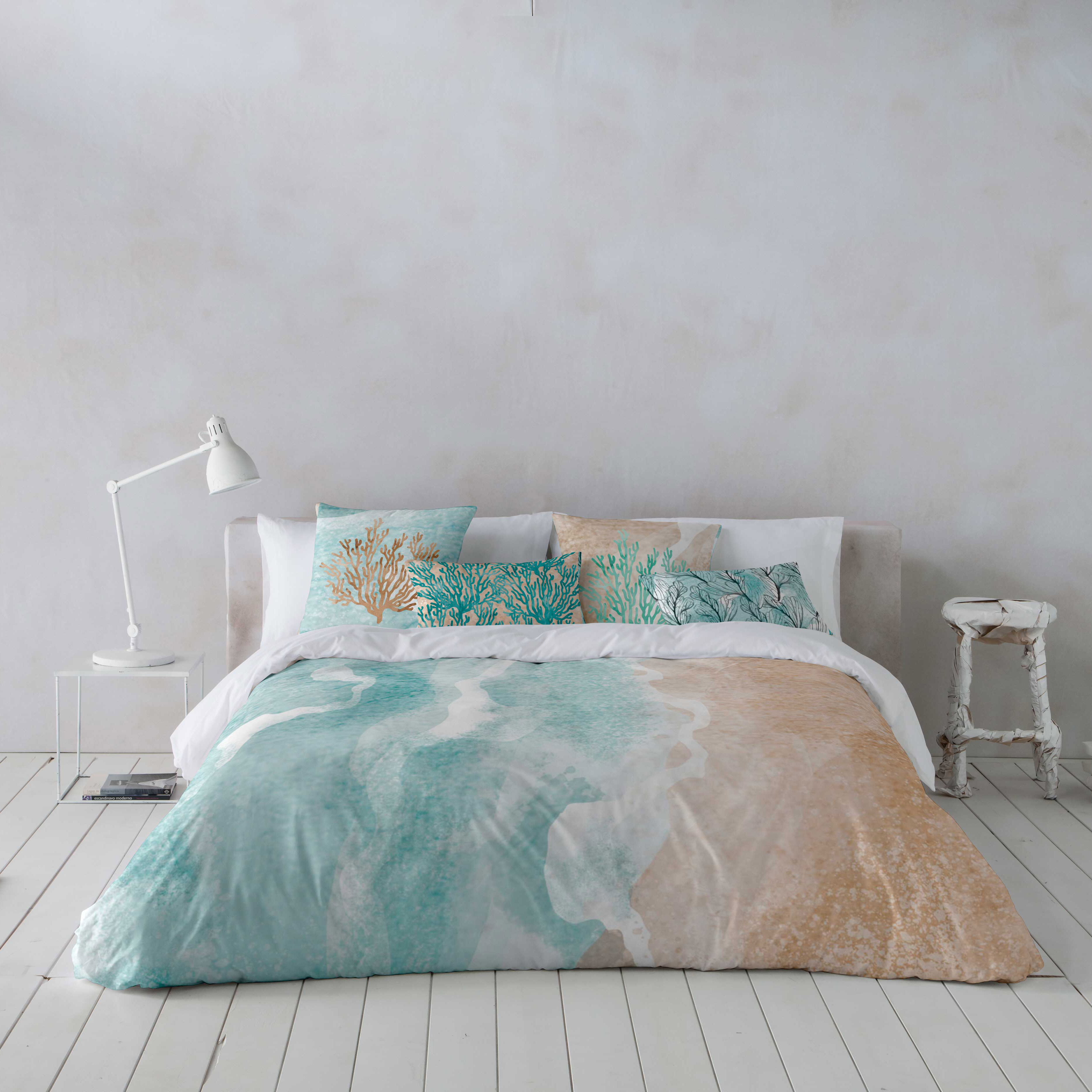 Icehome - funda nórdica estampada cama 150 - algodón extrasuave - incluye 1 o 2 fundas de almohada - sea salt