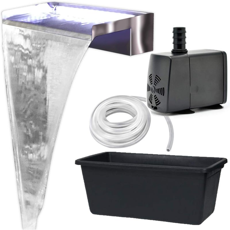 Zestaw wodospadowy Köhko Akaka(30 cm) z matowej stali nierdzewnej 24303 - Kompletny zestaw z pompą i zbiornikiem (65L), wysokość montażu do ok.45 cm