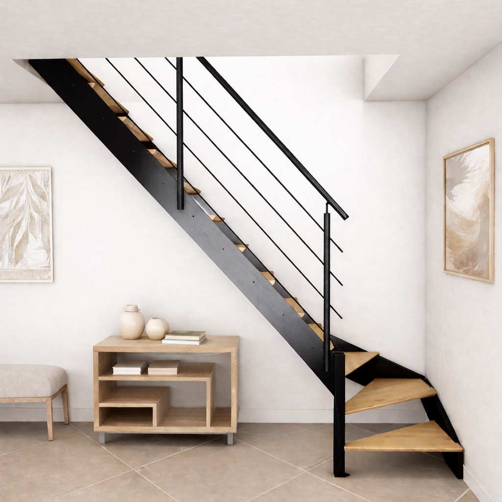 Escalier quart-tournant gauche noir avec garde-corps à LED intégrées, Spectra KORDO - 4