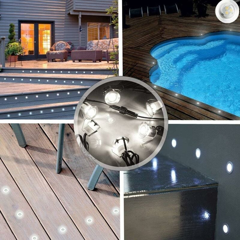 16pcs LED encastrables pour terrasse bois, étanches IP67, éclairage d'extérieur encastré, 0,6 W DC12 V, lumière blanche, mini kit d'éclairage [ A+ ] - 4