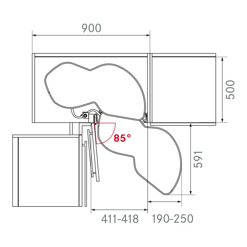 Ferrure lemans ii porte de 450 - Amortisseur : Sans - Décor : Blanc / Chromé - Sens : Gauche - KESSEBOHMER - 2