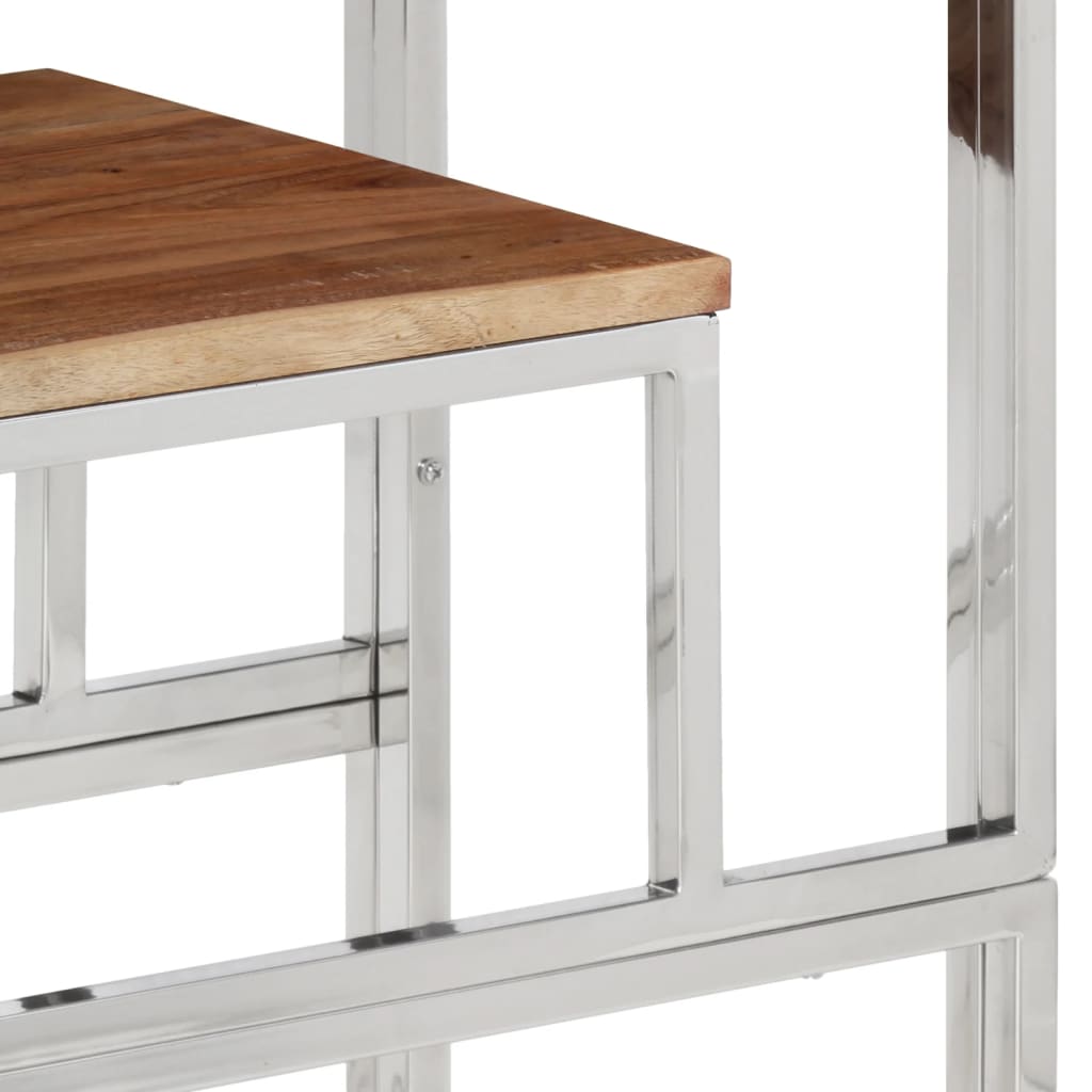 Table console argenté acier inoxydable et bois massif d'acacia - 6