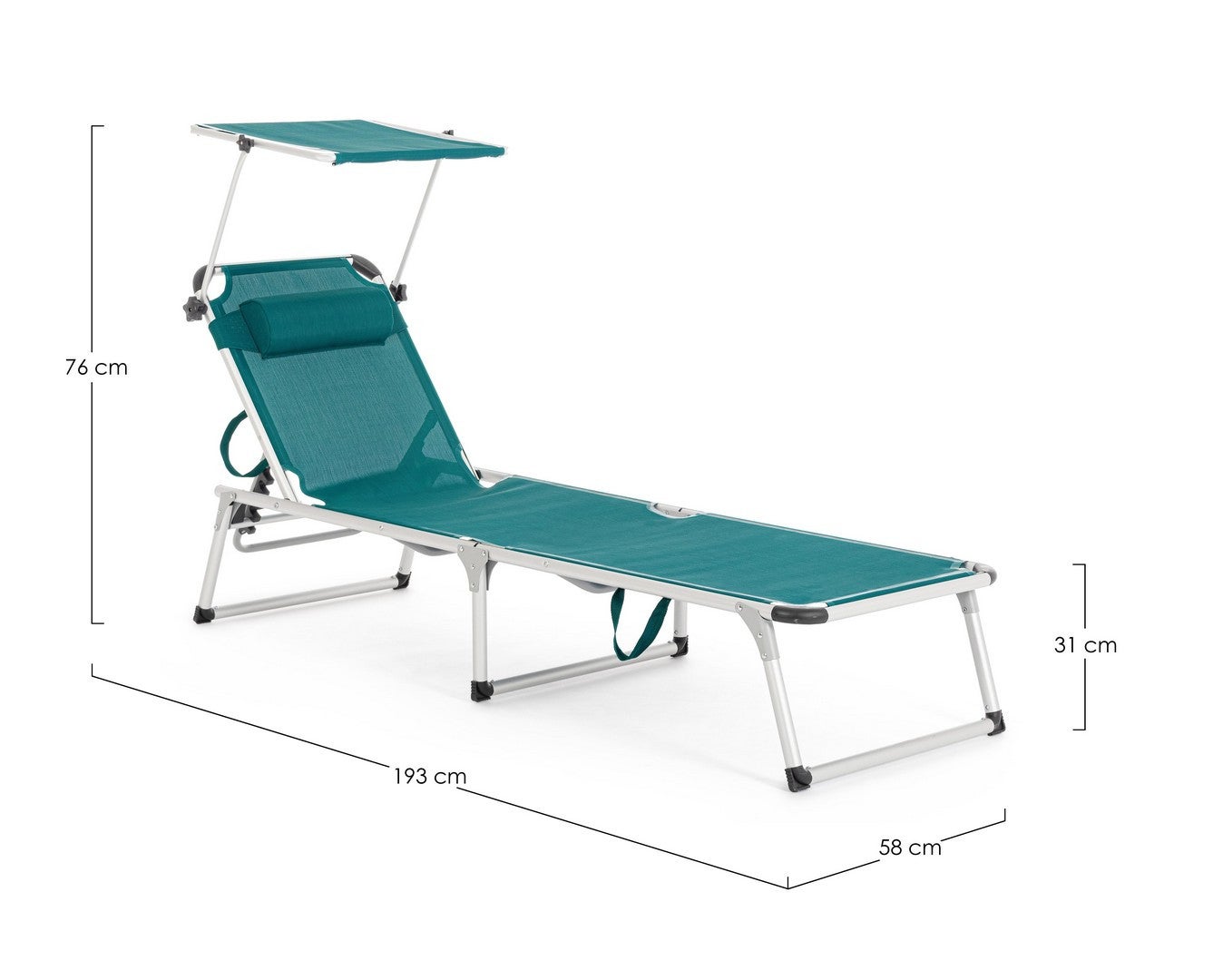 Bain de soleil inclinable en aluminium anodisé et textilène avec auvent, bleu - 2