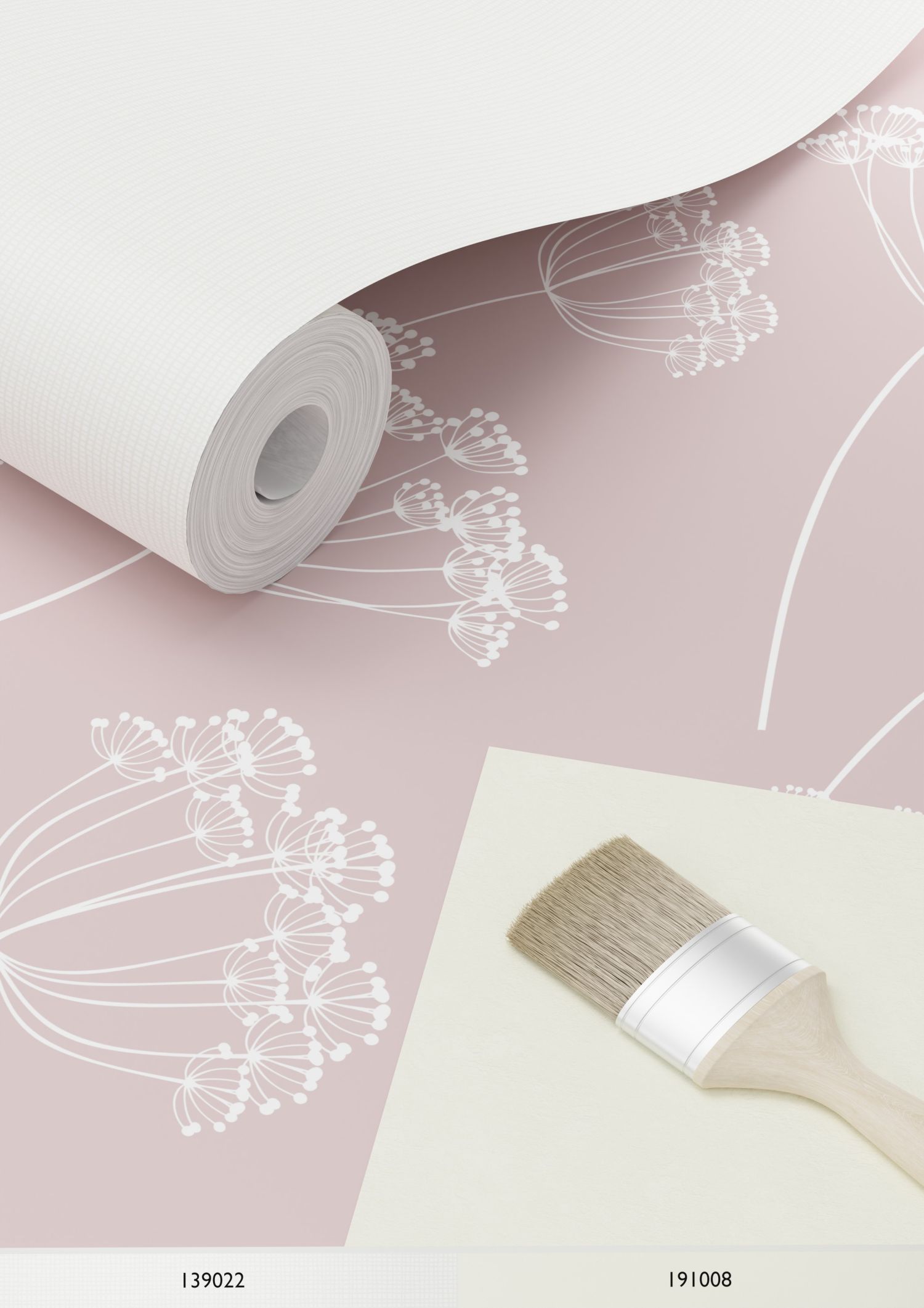 Papier peint ombelles vieux rose et blanc - 53 cm x 10.05 m - ESTAhome - 3