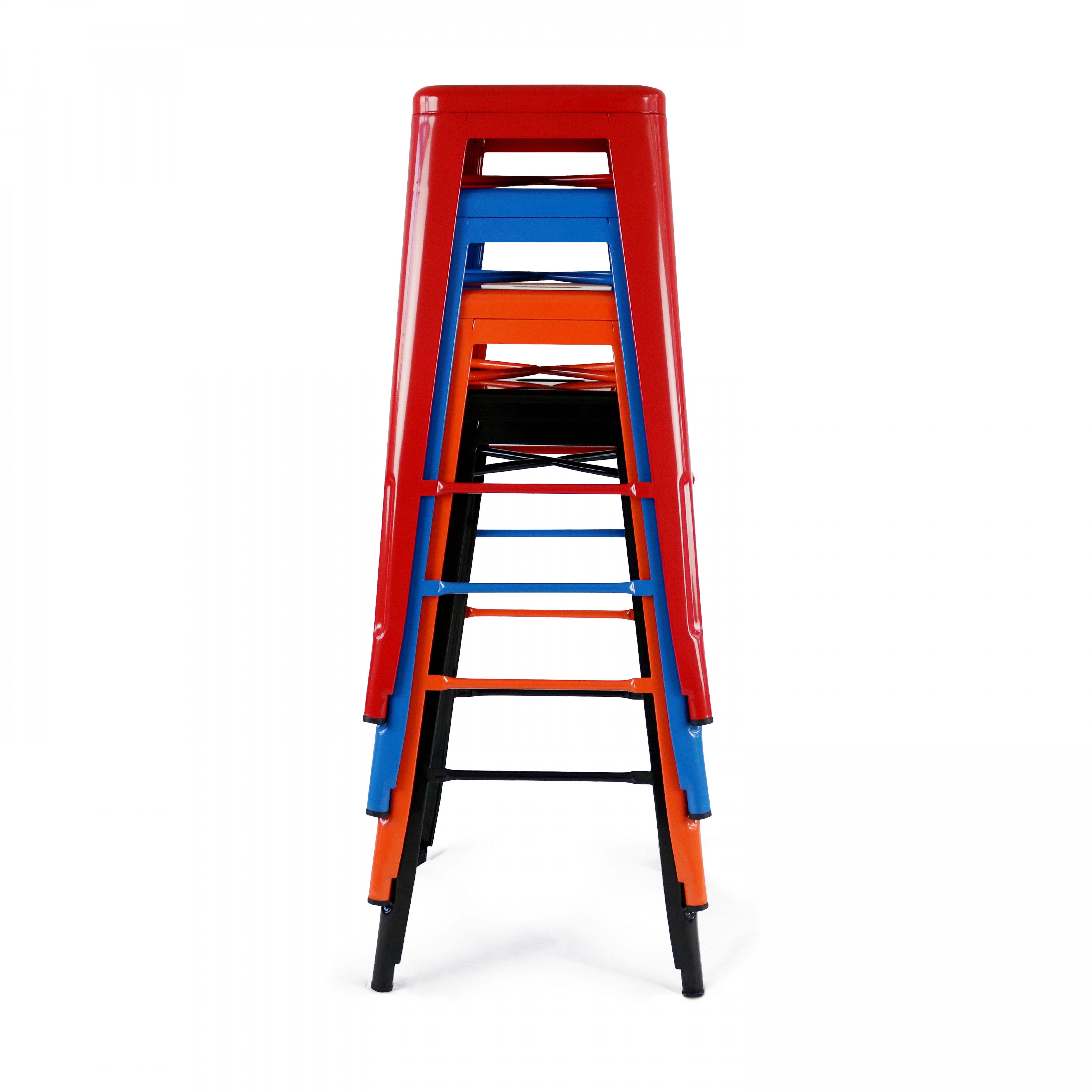 Lot de 4 tabourets de bar en acier bleu brillant - 5