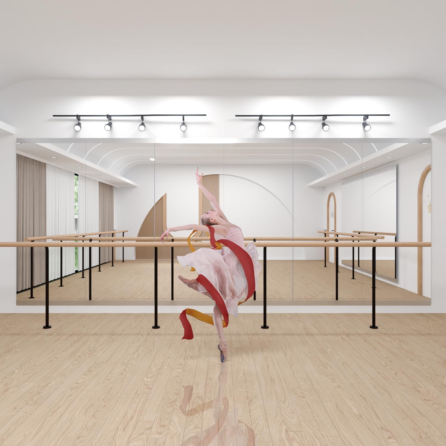 Specchio per ginnastica, 143 x 60 cm (2 pezzi), mobiletto per palestra, vetro templato senza cornice, grande montaggio a parete per palestra - 5