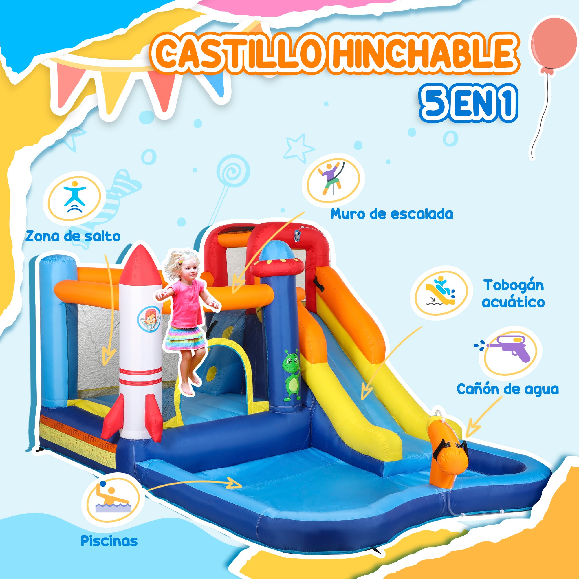 Castelo Insuflável AIYAPLAY Tecido Oxford Multicor 360x250x195 cm - 4