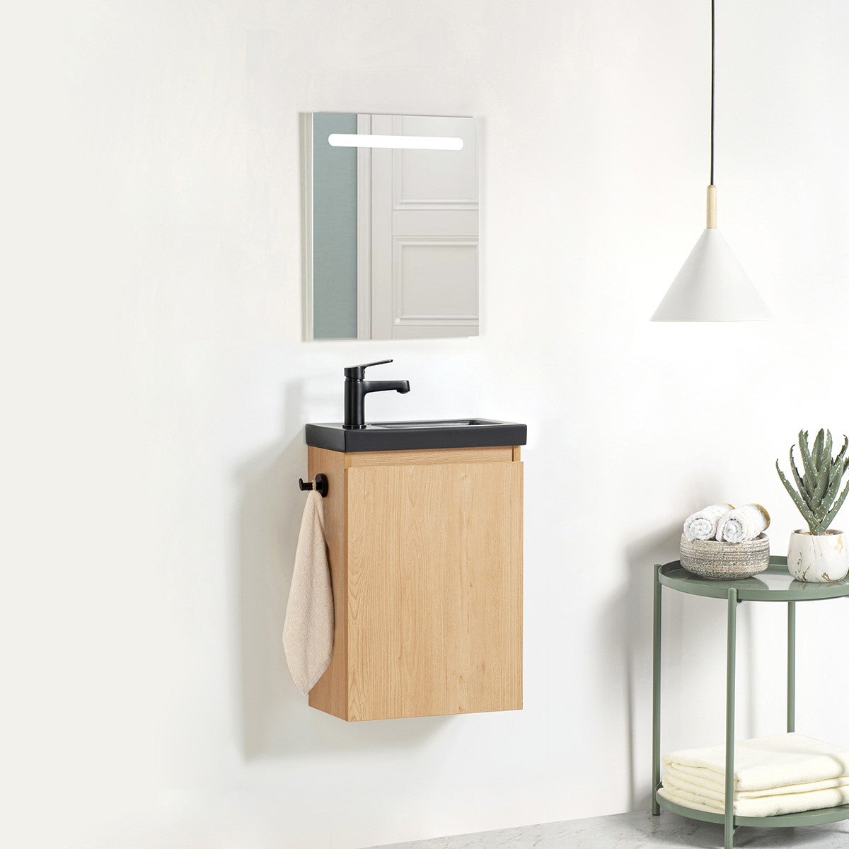 Lave-main Prémonté Bois 40Cm + Vasque céramique Noire BILY - 2