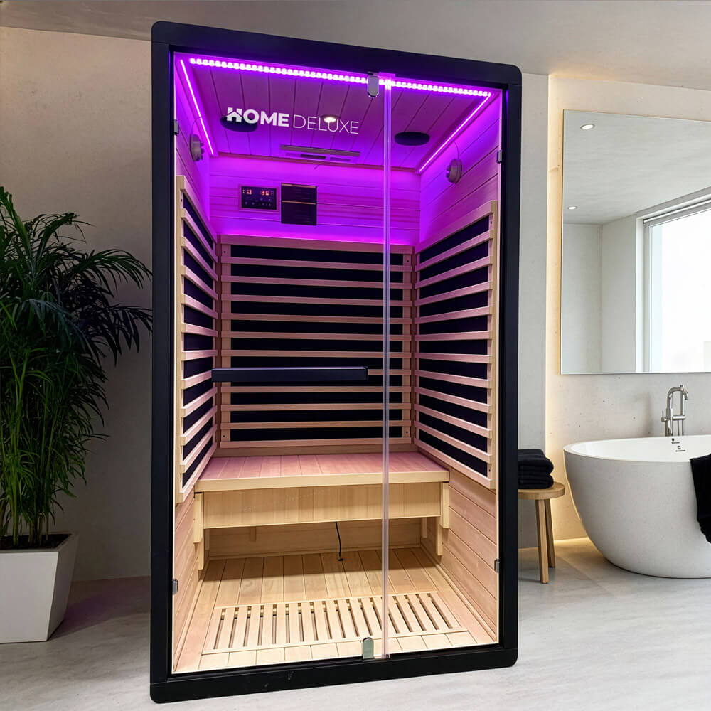Cabine infrarouge HOME DELUXE NERO M – Noir, pruche (190 x 105 x 120 cm) | Design luxueux et montage facile - 4