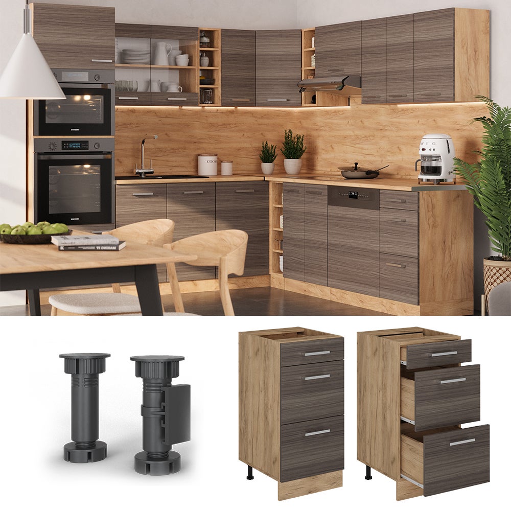 Vicco Meuble cuisine R-Line, Gris noble, 40cm avec tiroirs, sans PT - 3