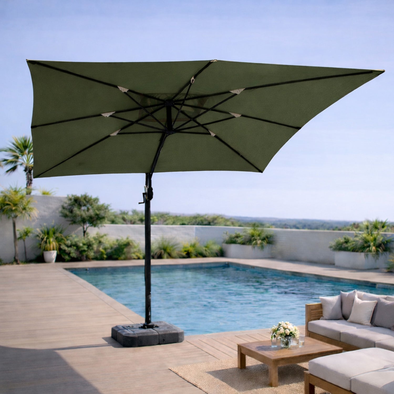 Parasol rectangulaire 3x4m déporté rotatif vert en aluminium CESARE - 5
