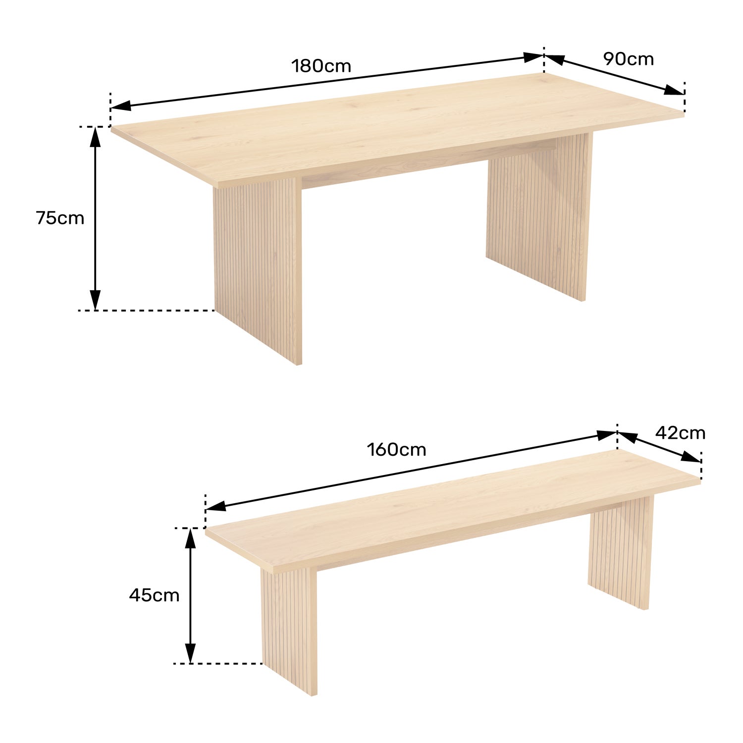 Ensemble table 180cm et 2 bancs style scandinave ALMA - 8