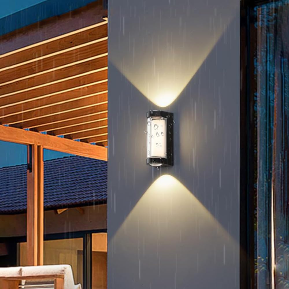 Wodoodporna lampa ścienna LED IP65, 12 W, światło skierowane w górę i w dół, oświetlenie zewnętrzne, AC85-265 V, ciepła biel