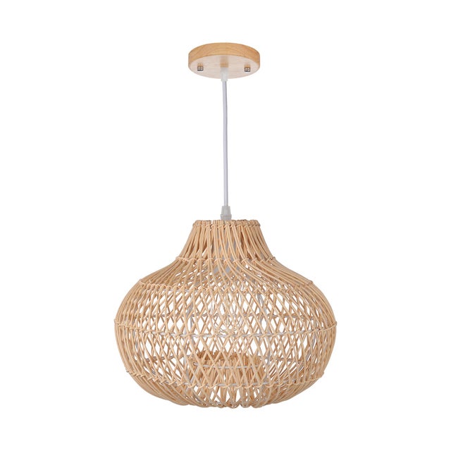 Lumière suspendue abat-jour en osier ferme Chandelier cuisine pendentif lumière ronde rotin plafonnier luminaire D30CM x H26CM