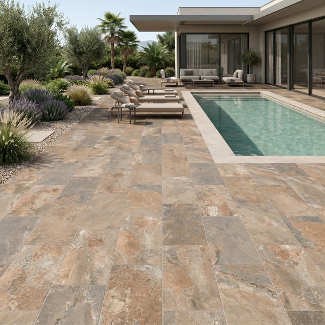 Carrelage sol extérieur / piscine effet Pierre de Bali Krabi beige cendré R11 30x60 cm - Réflex Boutique