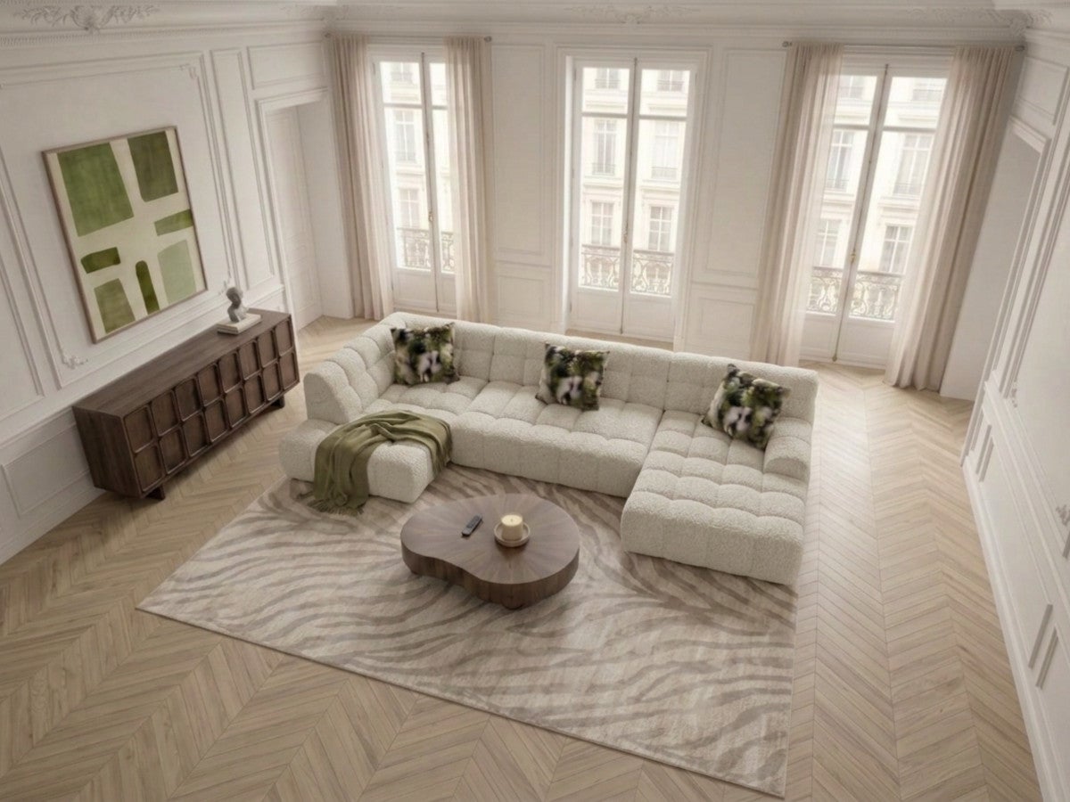 Canapé panoramique avance-recule électrique ANDRE tissu texturé ...