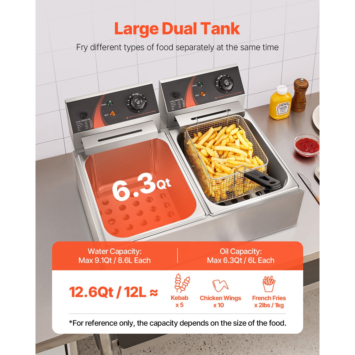 Friteuse 6000W 12L Commerciale,SucceBuy double panier en inox,contrôle de température réglable,facile à nettoyer,qualité alimentaire - 4
