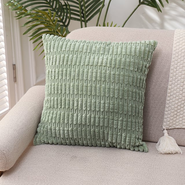 Lot de 2 housses de coussin en velours côtelé vert sauge 45x45 cm, super douces, avec fermeture invisible, pour canapé, chambre, fauteuil.