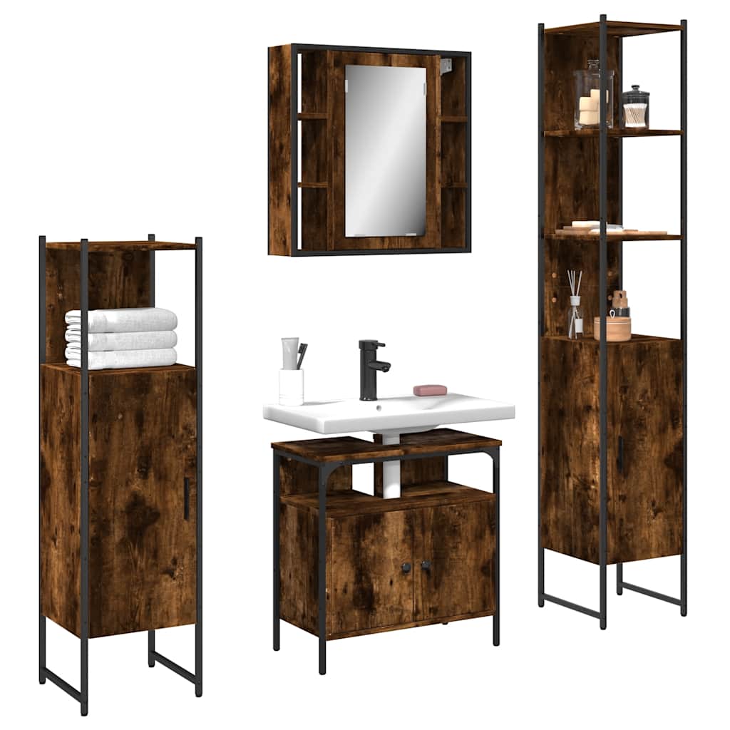 Maison exclusive - set de muebles de baño 4 piezas madera contrachapada roble humo