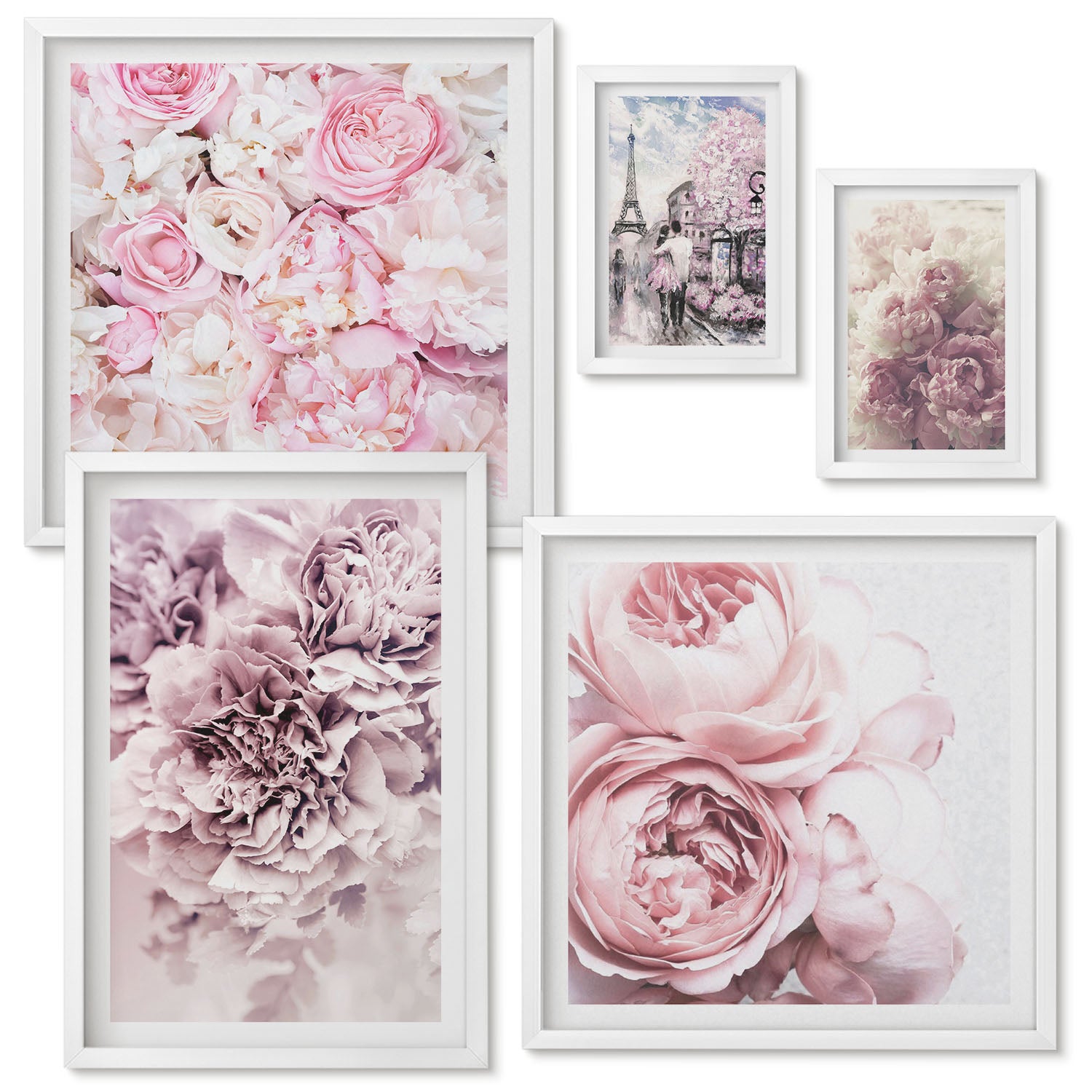 Ensemble de 5 tableaux encadrés | Compositions florales dans un style ...