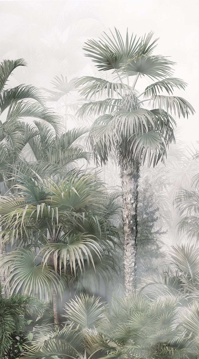 Fotomural paisaje con palmeras verde oscuro y gris - 270 x 150 cm - sanders & sanders