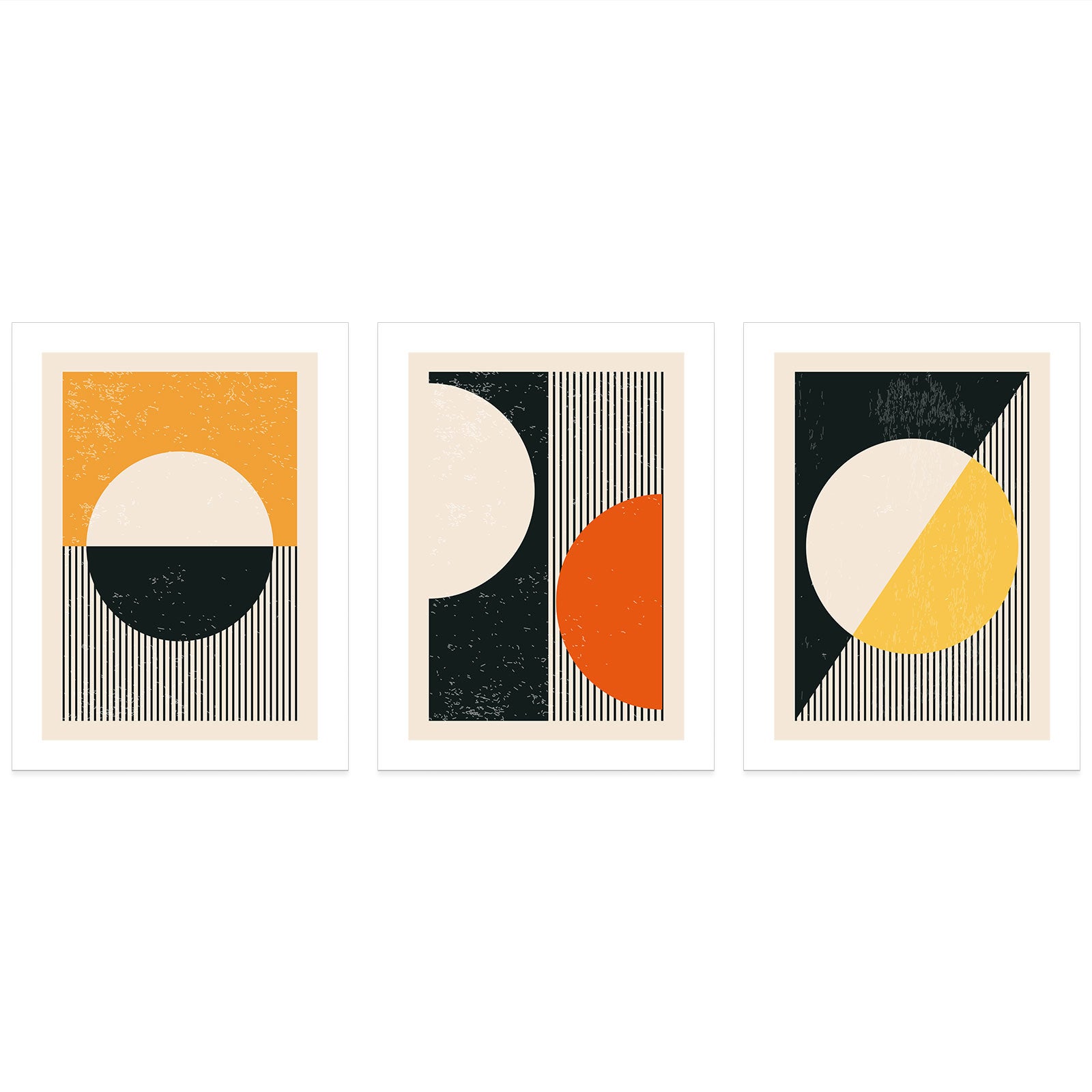 Lot de 3 affiches posters Triptyque décoratives - Géométriques - Bordure Noire et Blanche - 3 Affiches - 21x29,7 cm (Cadres non fournis) - 3