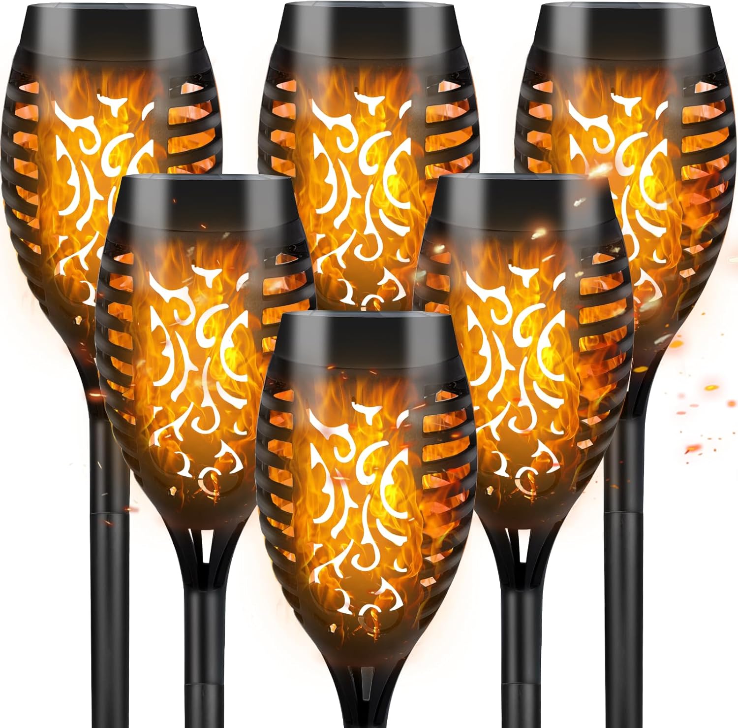 Zewnętrzna Lampa Solarna, 6 sztuk 12LED Zewnętrzna Lampa Solarna Ogrodowa z Realistycznym Efektem Płomienia, Wodoodporna Pochodnia Solarna IP65