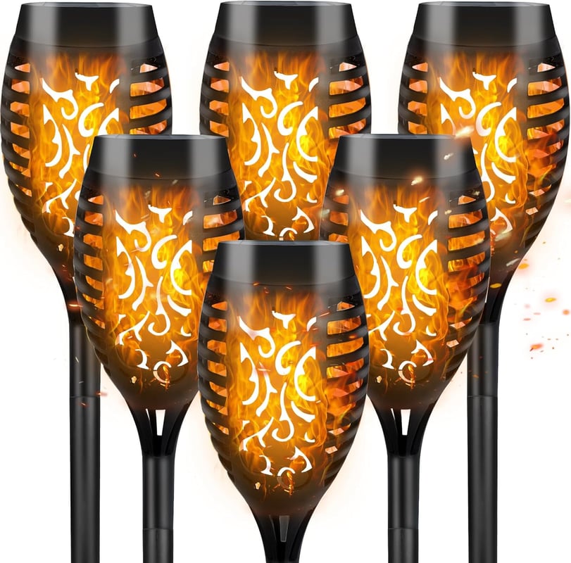 Zewnętrzna Lampa Solarna, 6 sztuk 12LED Zewnętrzna Lampa Solarna Ogrodowa z Realistycznym Efektem Płomienia, Wodoodporna Pochodnia Solarna IP65