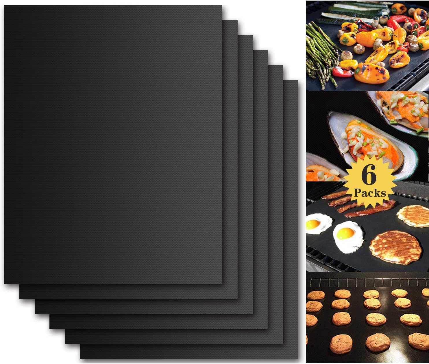 6 Pièces Tapis De Cuisson Barbecue 40x33cm - Tapis BBQ Réutilisable Anti-Adhérent Téflon