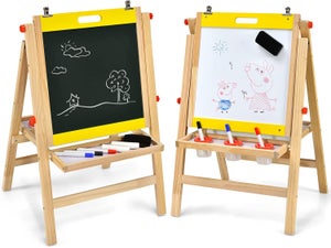 VidaXL Chevalet 2 En 1 Enfant – Tableau Magnétique Blanc Et Tableau Noir, Plateau Et Clips, Accessoires Inclus (Lettres, Chiffres, Craies, Gomme) – 45 X 41 X 94 Cm – Dès 36 Mois