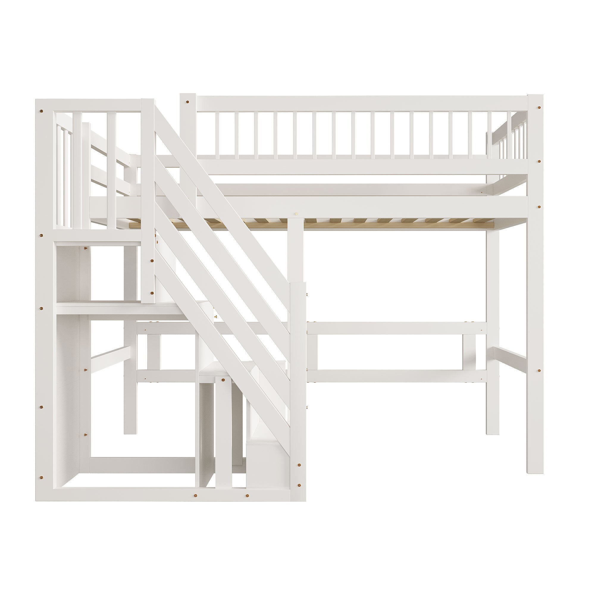 Lit mezzanine 90 x 200 cm avec armoire de rangement, lit enfant en bois avec sommier à lattes, lit superposé pour enfants et adolescents, blanc - 6
