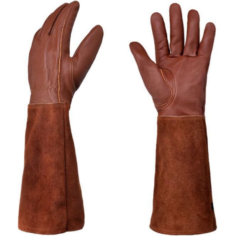 AIDUCHO Gants RONCIER - Paire de Gants de Jardinage - Protection Cuir - Gants de Jardinage pour les Épines et Ronces et Gants de Travail--Marron--M - 2