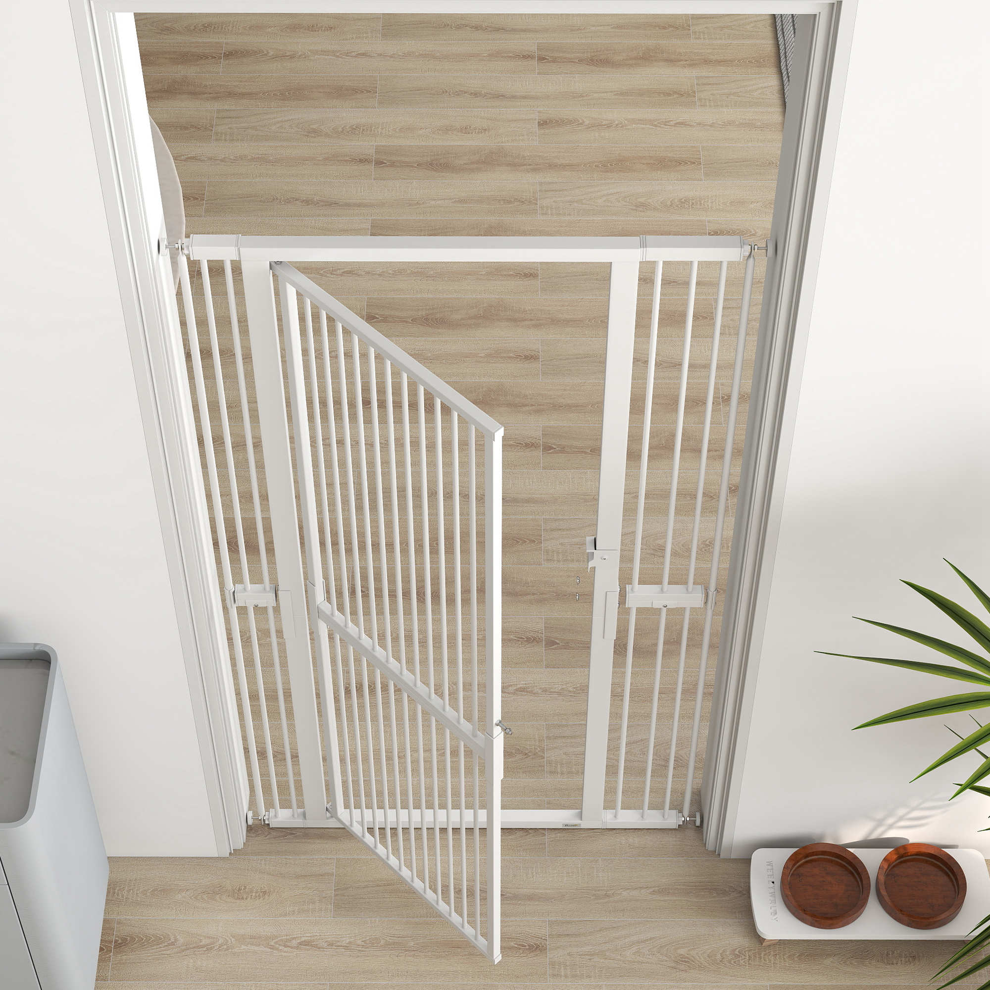 Barreira de Segurança Cães PawHut Aço e ABS Branco 76–104x5x180 cm - 5