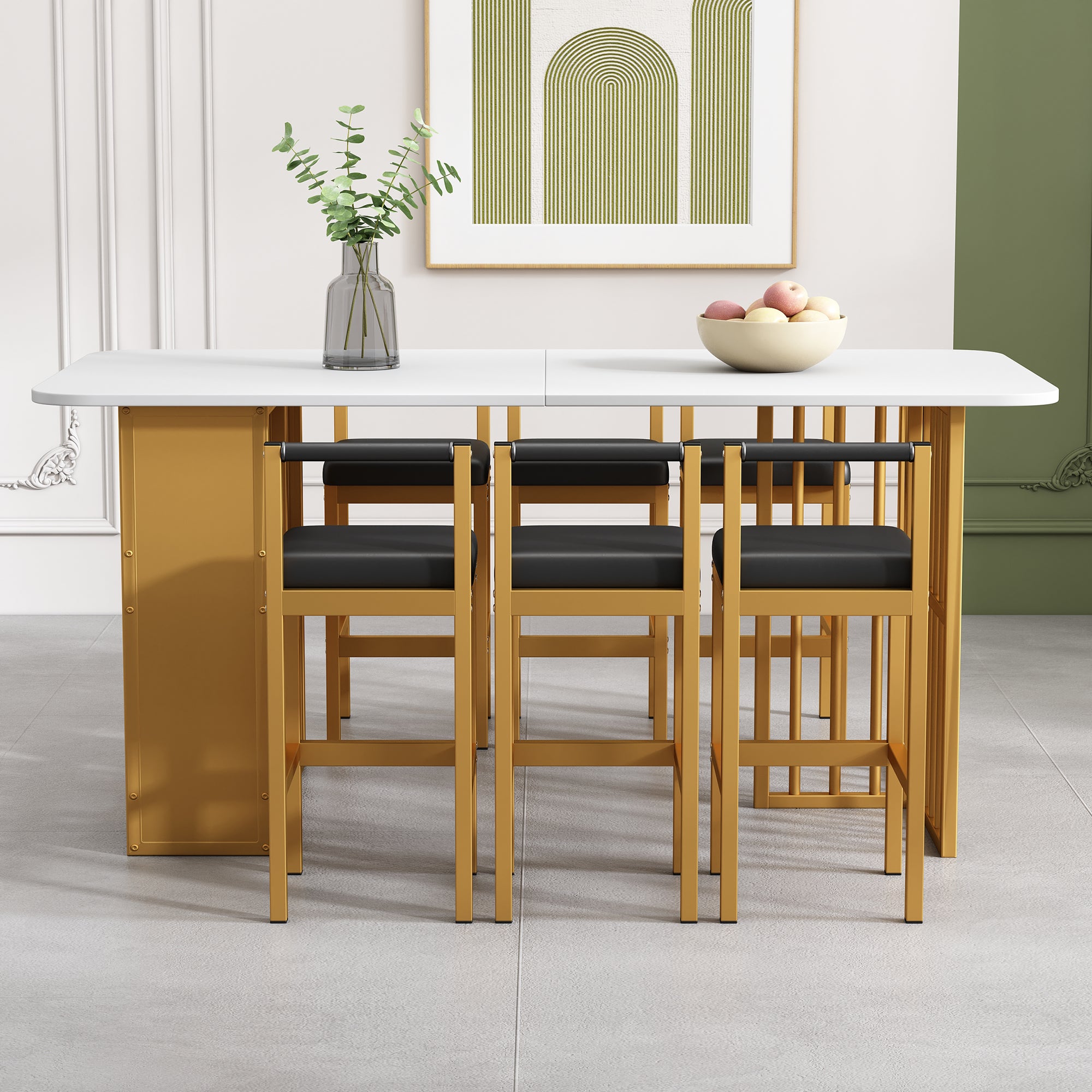 Ensemble Table 6 Chaises Moderne - MDF Blanc + Chaises Gris avec